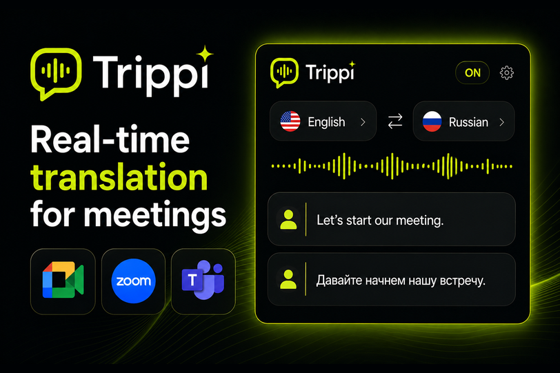 Screenshot: Trippi real-time meeting translation extension